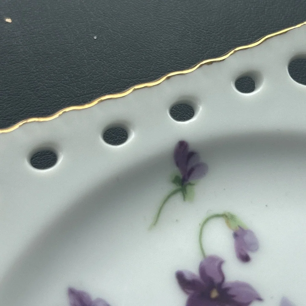VINTAGE NORCREST SWEET VIOLET Lemon Plate Gold Handled (MODEL 5/482) Japan